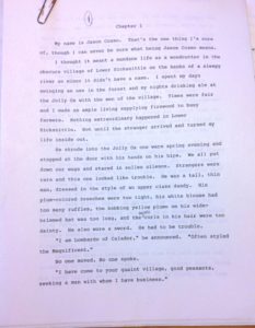 Jason Cosmo draft manuscript pages. Text © Dan McGirt, 1987